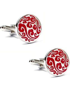 Red Fancy Swirling Design Mens Cufflinks NWOT with Jewelry Keepsake Bag